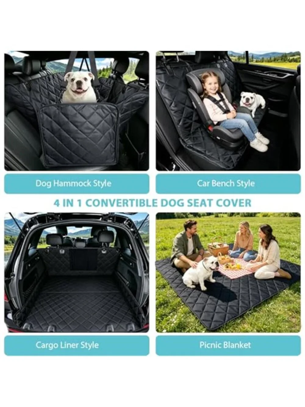 Dog Car Seat Cover for Back Seat with Safety Belt Universal Fit